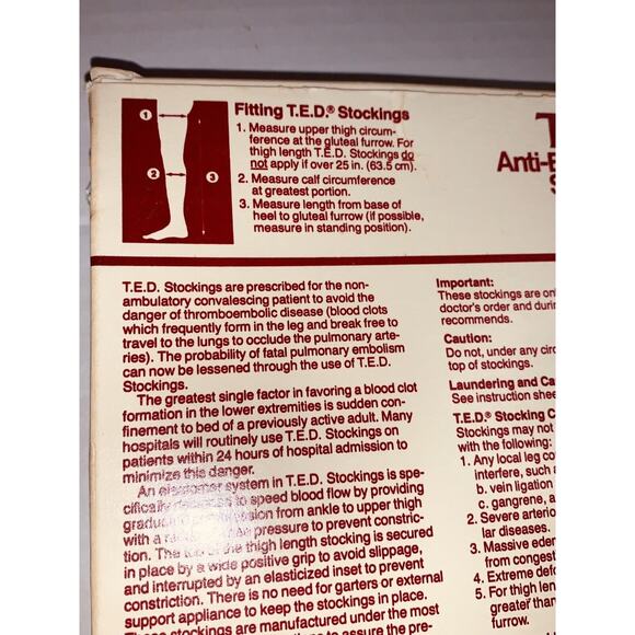 T.E.D. Anti-Embolism Stockings Thigh Length L-Regular 1 pair Nylon Full Foot NOS - Picture 5 of 7